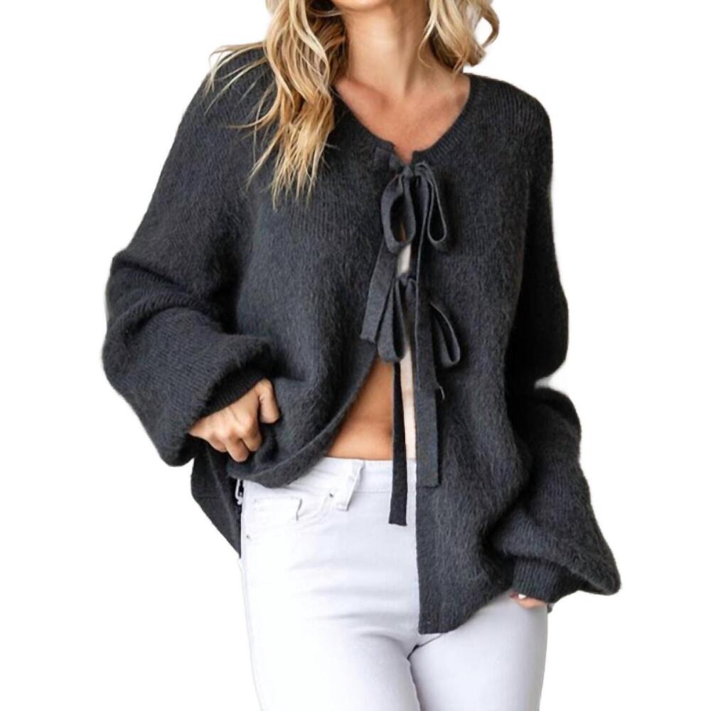 NEW FIRST LOVE tie front cardigan in grey